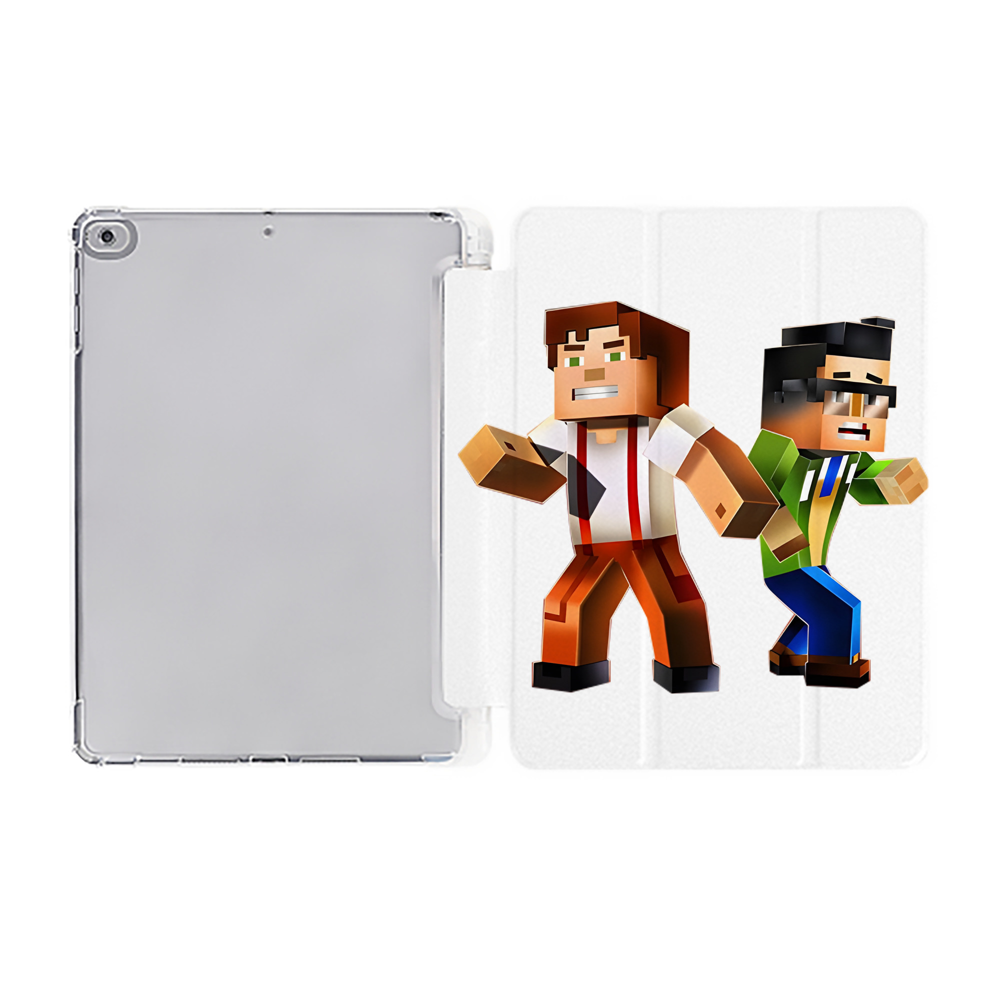 （画像用） マインクラフト ブロックの世界 Minecraft MC Block world IPad ケース ペン収納付き 三つ折りスタンド PUレザー×シリコン 対応機種9.5/10.5/10.9インチ